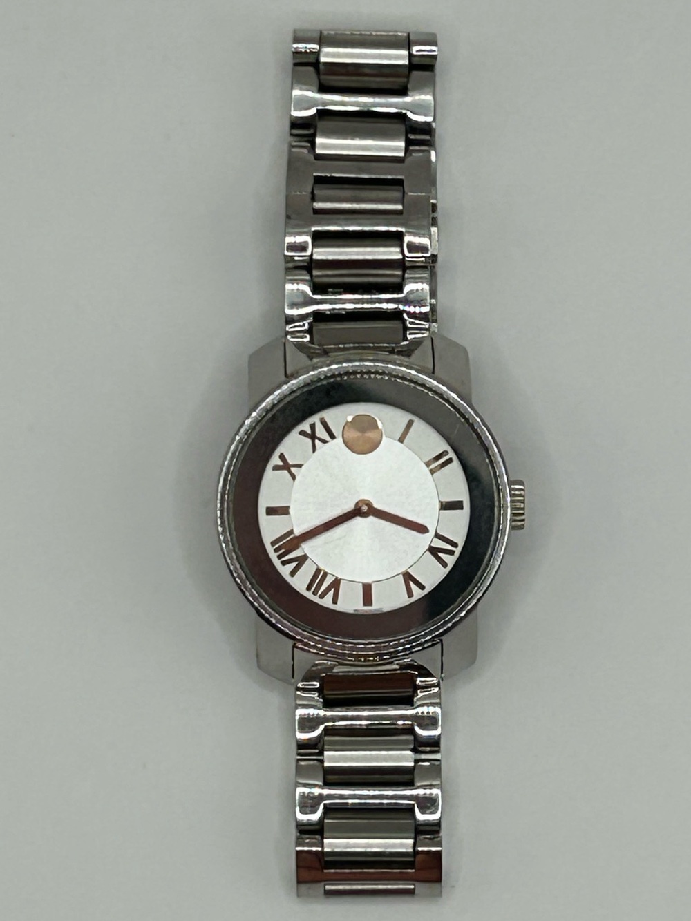 Movado Bold Silver and White Bracelet Watch with Gold Accents
